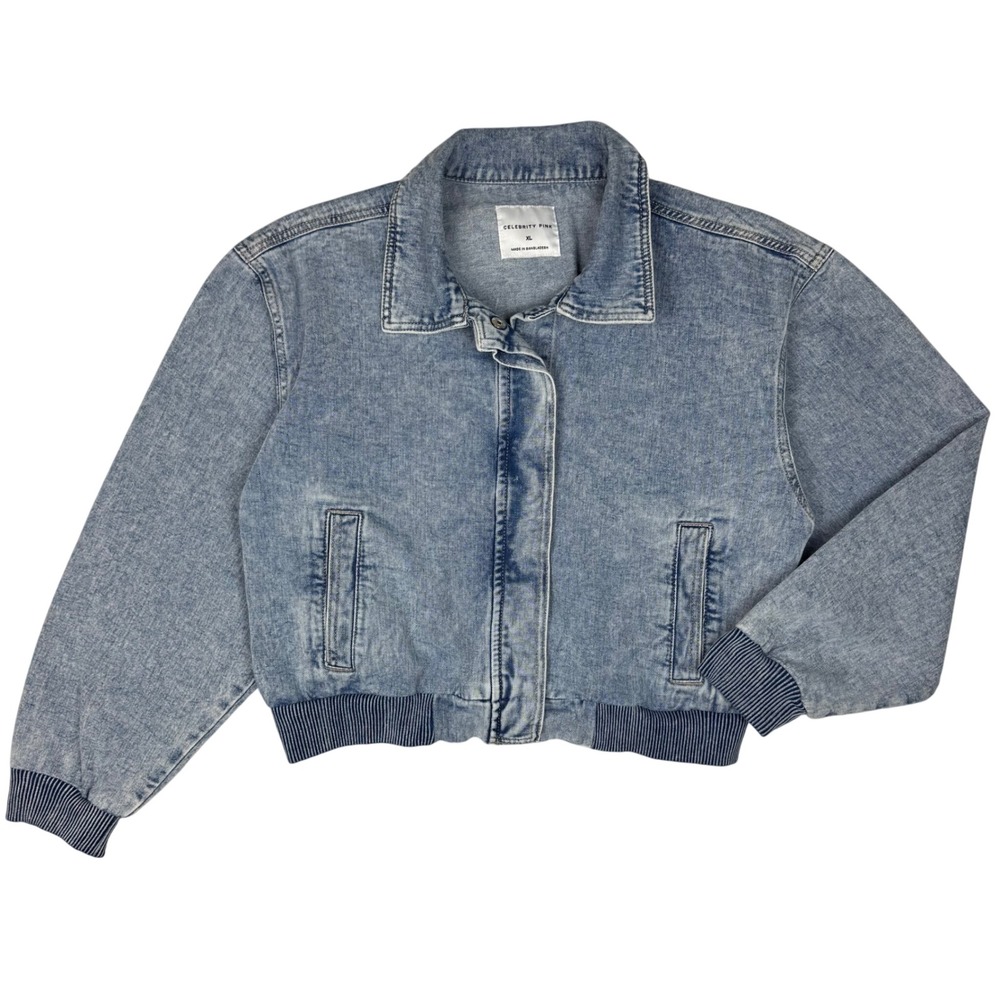 Celebrity Pink‎ Denim Bomber Jacket Juniors XL Snap Front Cropped Boxy Y2K Chic